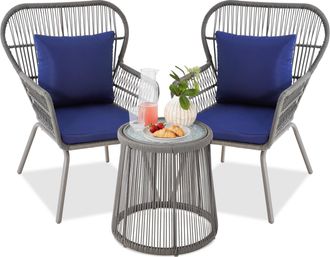 Best Choice Products 3-Piece Patio Conversation Bistro Set, Outdoor Wicker w/ 2 Chairs, Cushions, Side Table