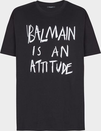 Balmain Mens Balmain Attitude Graphic T-Shirt