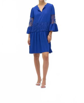 Joseph Ribkoff Laser Cut 3/4 Sleeves A-Line Dress In Royal Sapphire