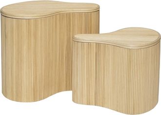 Vente-Unique Set de 2 mesas auxiliares con compartimento de almacenamiento - Rat&aacute;n - L. 52 x A. 40 x Alt. 45 cm y L. 43,5 x A. 30 x Alt. 33,5 cm - Natural claro - 
