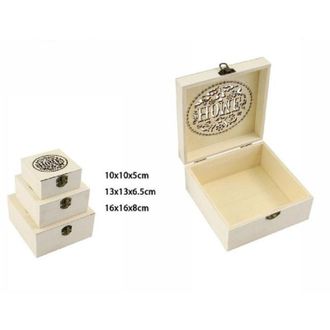 Trade Shop Trade Shop - Set 3 Pz Scatole Legno Decoupage Portagioie Incise Home Scatola Cofanetto 74010a