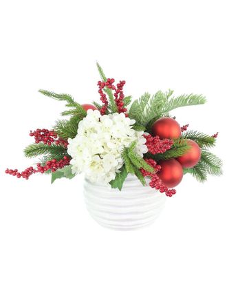 Creative Displays Inc. Handcrafted Holiday Floral Arrangement With Hydrangeas, Evergreen & Berries