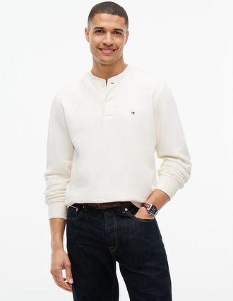 Tommy Hilfiger Mens Fleece Henley Sweatshirt - Ivory Petal - XXL