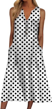 Generic Womens Casual Summer Stripe Button V Neck Sleeveless Pocket Long Dress Holiday Dress Floral Beach Party Sundress Midi Dress UK