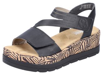 Rieker Keilsandalette RIEKER, Damen, Gr. 42, schwarz, sohle schwarz, Lederimitat, Schuhe Keilsandalette, Sommerschuh, Sandale, Keilabsatz, mit gemusterter Pl