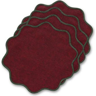 Solino Home Linen Round Placemats - Giselle Scallop Edge, 16 Round in Forest Green And Red Garnet at Nordstrom, Size Medium