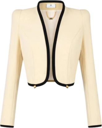 Elisabetta Franchi Lichtgewicht Cr&ecirc;pe Jas met 3D Piping - Dames - Blazers - Geel - S - Polyester - Jassen