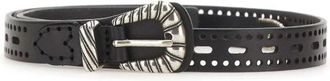 Etro Leren Riem Met Openwerk - Dames - Riemen - Zwart - 80 CM - Leer - Accessoires