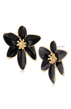Jardin Iris Floral Enamel Statement Earrings in Black/Gold at Nordstrom Rack