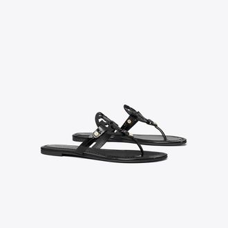 Tory Burch Womens Miller Patent Sandal in Black, size 2.5