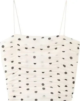 Mango Ruched Dot Camisole in Ecru at Nordstrom, Size Large
