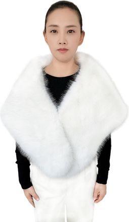 Lina & Lily Womens Winter Wedding Party Evening Shawl Wrap Stole Long Pile Faux Fur (White)