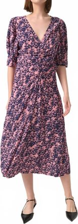 Soaked In Luxury Sylvia V-Neck Short Sleeve Midi Dress In Blush Drop Print