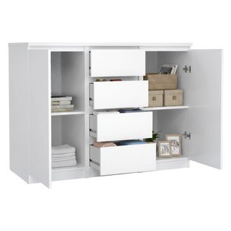 Dmora Dmora Buffet Avec Portes Et Tiroirs, Blanc Brillant, 120 X 90 X 50 Cm
