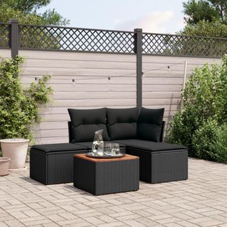 vidaXL Set De Muebles De Jard&iacute;n 5 Pzas Y Cojines Rat&aacute;n Sint&eacute;tico Negro Vidaxl