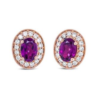 House of Brilliance 14K Rose Gold Garnet and 3/8 Cttw Diamond Halo Stud Earrings in Pink at Nordstrom