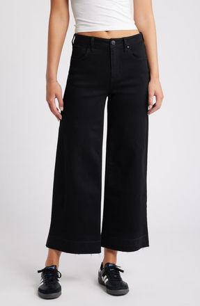1822 Denim Release Hem High Waist Wide Leg Jeans in Black at Nordstrom, Size 24