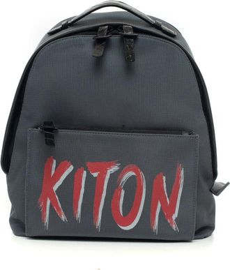 Kiton Maxi Logo Leren Cordura Rugzak - Heren - Rugzakken - Grijs - ONE Size - Leer - Tassen