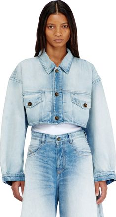 Diesel Oversized cropped trucker jacket - Denim Jackets - Woman - Blue