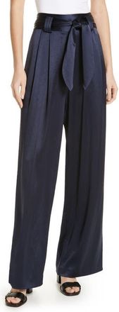 Tory Burch Tie Waist Satin Pants in Tory Navy at Nordstrom, Size 4