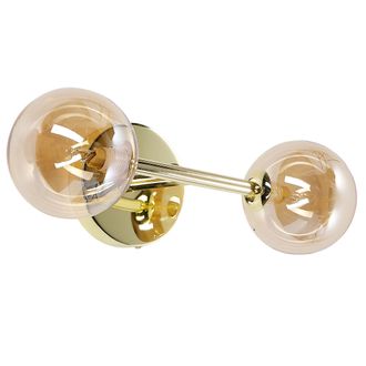 Beliani L&aacute;mpara De Pared De Metal Dorado Vidrio Aplique 2 Luces Moderno Glamuroso Ramis