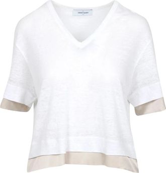 Gran Sasso Witte Linnenmix V-hals Trui - Dames - V-hals truien - Wit - S - Linnen - Truien & Vesten
