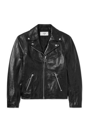 Celine Slim-Fit Cropped Textured-Leather Biker Jacket