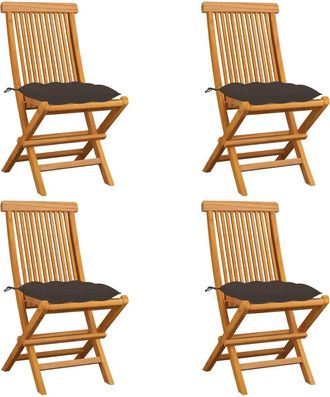vidaXL Vidaxl - Sillas De Jard&iacute;n 4 Uds Madera De Teca Con Cojines Gris Taupe