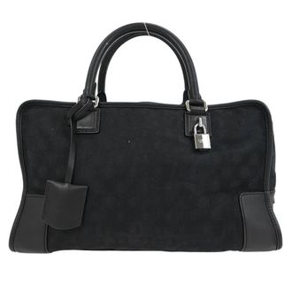 Loewe Amazona Leather And Jacquard Canvas Black Canvas Handbag (Pre-Owned)