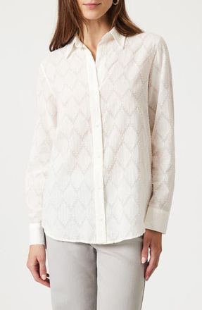 Mavi Clip Dot Diamond Cotton Button-Up Shirt in Antique White at Nordstrom, Size Small