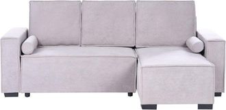 Beliani 3 Seater Corner Sofa Bed Grey Fabric Upholstery Left Handed with Storage Armrests Reversible Modern Style Living Room EDANE
