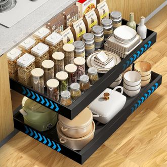 OEM 2 Cajones Telesc&oacute;picos De Cocina De 31,5-52 Cm, Con Rieles, No Requieren Perforaci&oacute;n, Color Negro