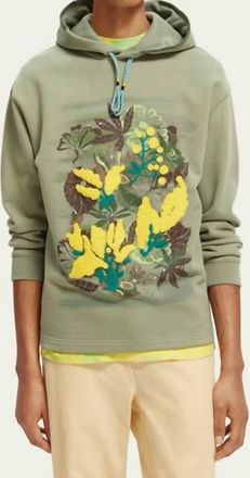 Scotch & Soda Relaxed Fit Artwork Hoodie In Green