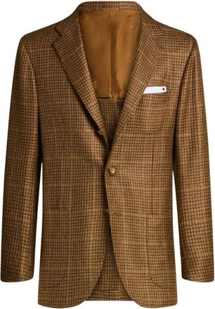 Kiton Natural Blend Geruite Single-Breasted Blazer - Heren - Blazers - Bruin - L - Wol - Jassen