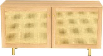 Urban Meuble Aparador de 2 puertas de rat&aacute;n claro efecto madera, 120x40x63cm