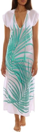 Trina Turk Sheer Tropics Cover-Up Dress in Aqua at Nordstrom, Size X-Large