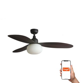 Netlighting Palma Medium 3 Blade Ceiling Fan Brown Light 1x E27 IP44 Smart