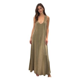Simona Corsellini Abito lungo in satin con fibia sul dietro - Dames - Maxi kleedjes - Groen - XS - Satijn - Kleedjes