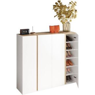 Dmora Credenza Ghiffa, Madia 10 Ripiani, 12 Vani Made in Italy, 4 Ante, 140x35x111h cm Bianco Lucido
