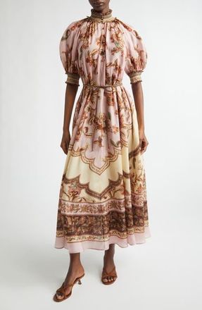 Zimmermann Aster Print Billow Silk Maxi Dress in Mauve Jacobean at Nordstrom, Size 0P
