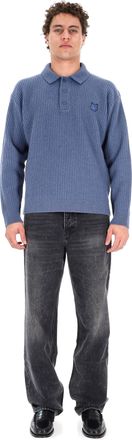 Maison Kitsun&eacute; Over Fit Ribbed Wool Polo-Sweater