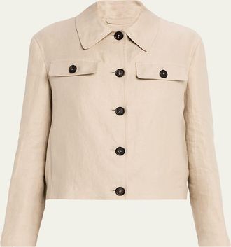 Brunello Cucinelli Structured Linen Twill Single-Breasted Shirt Jacket