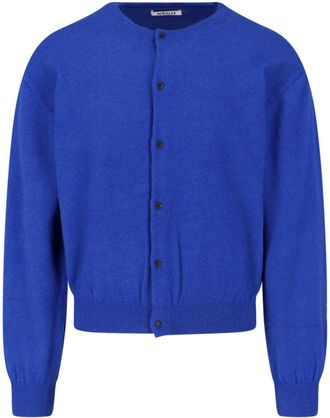 Auralee Crew Neck Cardigan in Cashmere Blend with Button Closure
