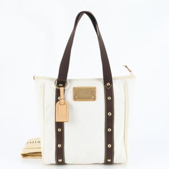 Louis Vuitton Ecru Leather Canvas Shoulder Bag Tote Bag (Pre-Owned)