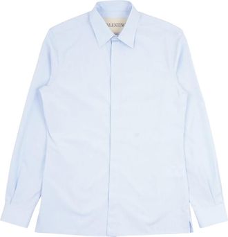 Valentino Fil-&agrave;-Fil Katoenen Shirt met VLogo Borduurwerk - Heren - Casual Overhemden - Blauw - L - Katoen - Overhemden