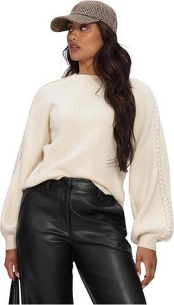 Object Objhannah L/S RE Knit Pullover Noos - Dames - Ronde hals truien - Wit - S - Polyester - Truien & Vesten