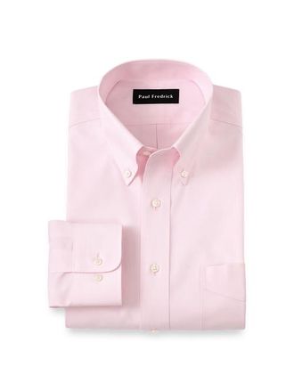 Paul Fredrick Slim Fit Non-iron Cotton Pinpoint Solid Button Down Collar Dress Shirt in Pink at Nordstrom, Size 16.5 - 35