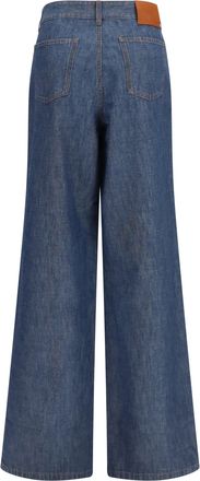 Fendi Womens Wide-Leg Chambray Jeans Navy Cotton