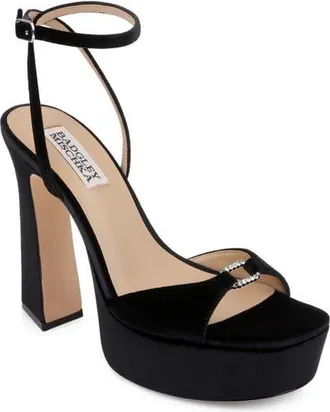 Badgley Mischka Romina Ankle Strap Platform Sandal in Black Velvet at Nordstrom, Size 9.5