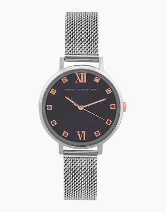 French Connection Womens Womens Connection Grace Blue Round Analog Watch With Steel Mesh Strap For - Size: ONE size